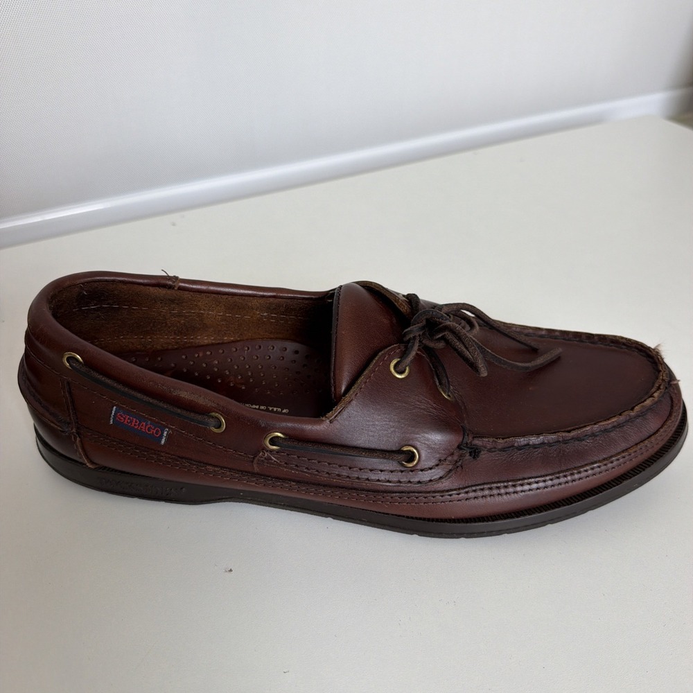 Vintage 90s Sebago Docksides Brown Leather Boat Shoes Men 10N Made in USA Preppy